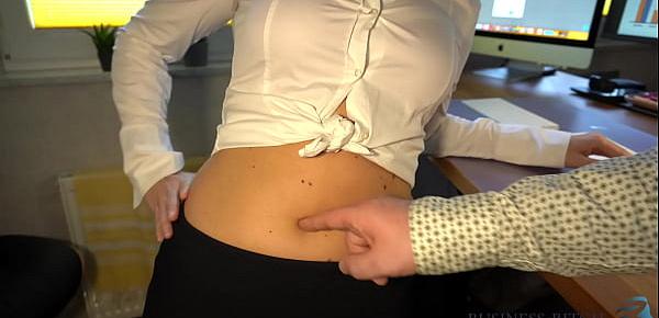  hot female boss in a crop blouse seduces employees with her sexy navel - secret office fuck, business-bitch
